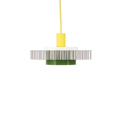 Suspension Gigi n°3 / Ø 28 x H 14,5 cm - Plastique recyclé / Fabriqué en France - Warren & Laetitia - Câble jaune / Kaki / Blanc - Bioplastique, Plastique recyclé
