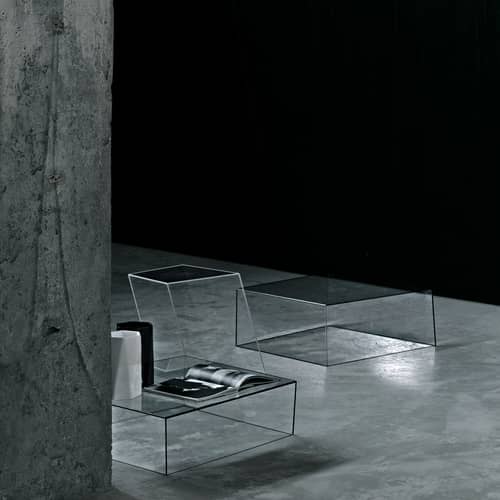 Table basse Wireframe verre noir transparent / 75 x 87 cm - Piero Lissoni, 2011 - Glas Italia - Transparent - Arêtes noir - Cristal trempé