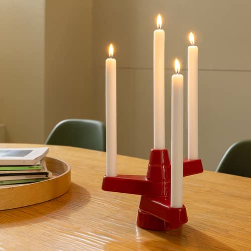 Brute Candelabra ceramic red / H 17 cm - 4 Candles - & klevering - Reds - Glazed ceramic