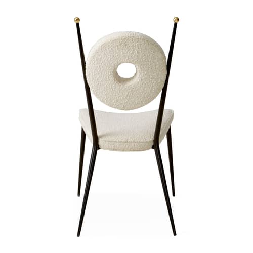 Chaise rembourrée Rondo tissu beige - Jonathan Adler - Ecru (tissu bouclé) - Acier, Laiton, Mousse, Tissu bouclé