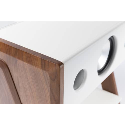 Enceinte Bluetooth Cube matériau composite blanc bois naturel / Corian® - La Boîte Concept - Corian blanc & noyer - Corian, Noyer
