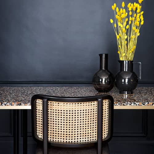 Cannage Chair cane & fibres wood black / Fabric - RED Edition - Caviar grey fabric / Black - Fabric, Foam, Rattan, Tinted oak wood