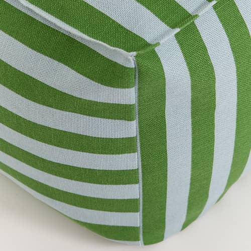 Pouf Otto tissu vert / Repose-pieds - 55 x 55 cm - NOBODINOZ - Vert & bleu / Rayé - Coton bio, Polystyrène expansé
