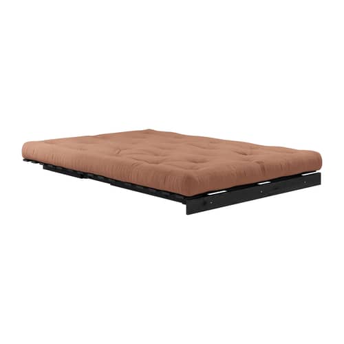 Schlafcouch Roots holz braun / B 140 cm - 3 Positionen / Schwarze Struktur - KARUP - Braun Tonbraun 759 / Schwarz - FSC-zertifizierte, lackierte Massivkiefer, Gewebe, Recycelte Mischfasern, Schaumstoff