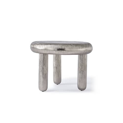Table basse Thick Disk gris argent métal / Ø 60 x H 46 cm - Aluminium nervuré - Pols Potten - Argent - Aluminium plaqué nickel