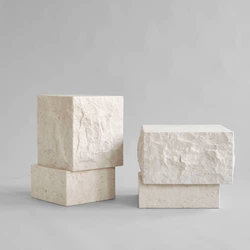 Table d\'appoint Temple Tall pierre blanc / 33 x 32 x H 50 cm - Calcaire - 101 COPENHAGEN - Tall / Sable - Calcaire