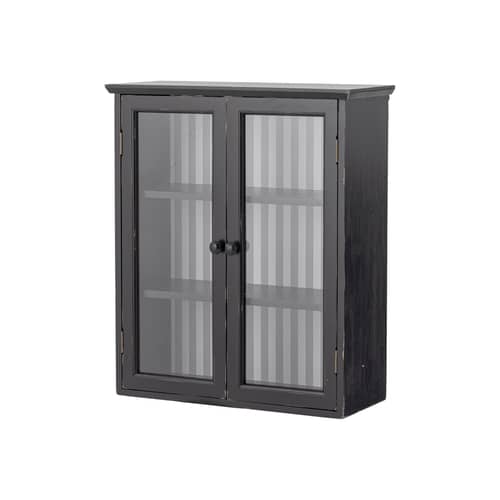 Wandablage Hazem holz schwarz / B 51,5 x T 22,5 x H 66,5 cm - Bloomingville - Schwarz patiniert / Grau gestreift - Einscheiben-Sicherheitsglas, Kiefer