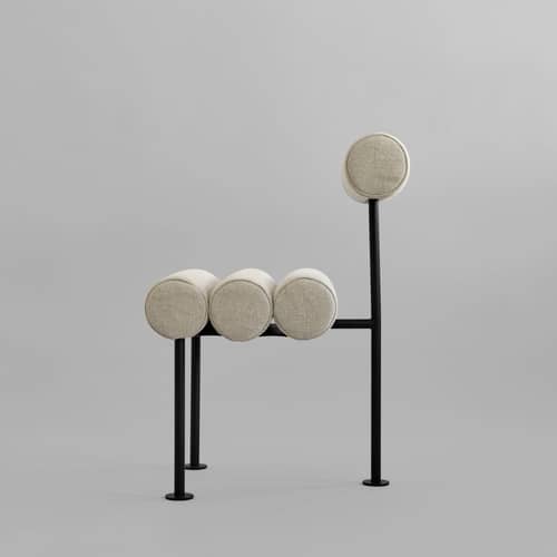 Chaise rembourrée Hiro tissu beige - 101 COPENHAGEN - Lin beige / Noir - Acier thermolaqué, Lin, Mousse