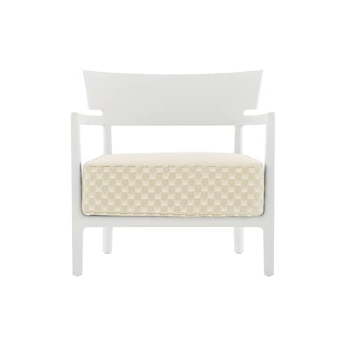 Fauteuil rembourré Cara OUTDOOR x Liberty - Kartell - Blanc mat / Tissu Lait (Liberty Obi Check) - Polycarbonate, Polyuréthane, Tissu Liberty