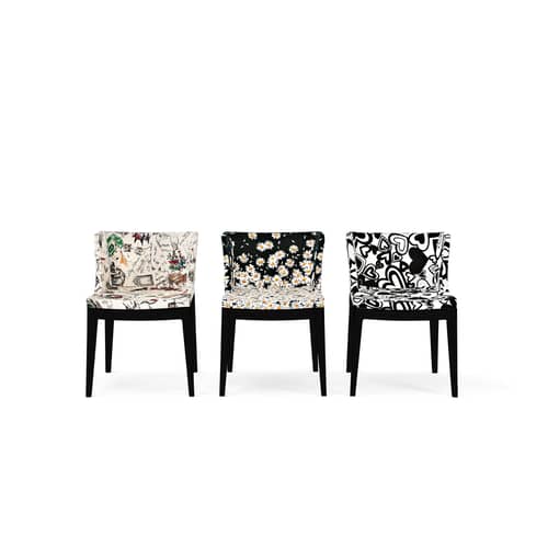 Fauteuil rembourré Mademoiselle Moschino tissu blanc multicolore noir / pieds noirs - Kartell - Esquisse - Polycarbonate, Tissu