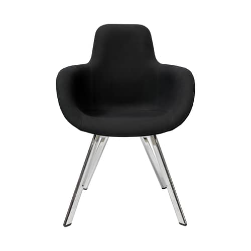 Gepolsterter Sessel Scoop textil schwarz / hohe Rückenlehne - Stuhlbeine Metall - Tom Dixon - Schwarz / Stuhlbeine chrom-glänzend - Kvadrat-Gewebe, Schaumstoff, verchromter Stahl