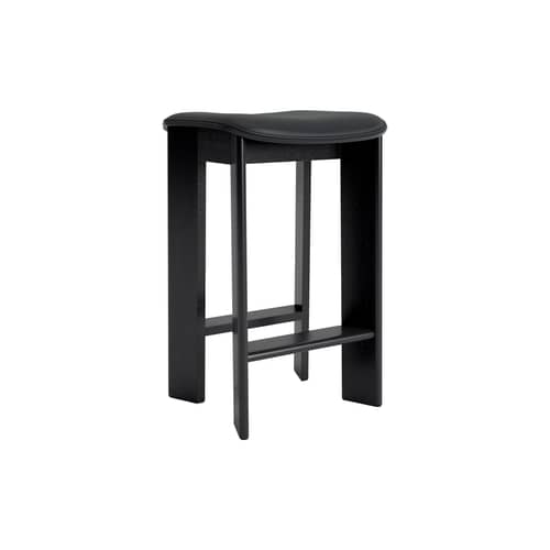 Chisel 30 Low High stool leather black / Height: 65 cm - Leather upholstery - Hay - Black Leather (Grano) / Black - Foam, Lacquered oak veneer, Leather