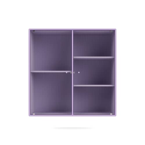 Wandablage Ripple II holz violett / Vitrine - B 69.6 x T 30 x H 69,6 cm / Gewelltes Glas - MONTANA - Iris 164 - Geriffeltes Glas, lackierte Holzfaserplatte
