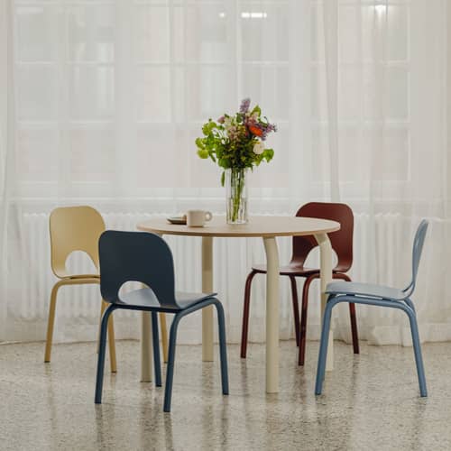 Meko Round table natural wood / Ø 100 cm - 2 to 4 people - NOO.MA - Natural oak & desert beige - Oak veneer, Steel
