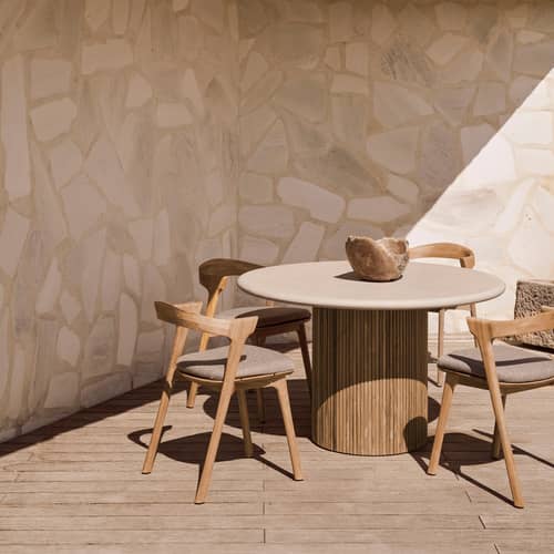 Runder Tisch Roller Max Outdoor Ethnicraft / Ø 125 cm - Recycelter Beton & Teakholz - Grau - Stein