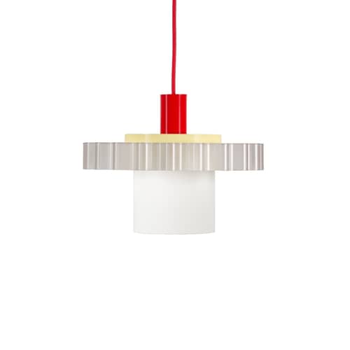 Suspension Gigi n°1 / Ø 28 x H 21 cm - Plastique recyclé / Fabriqué en France - Warren & Laetitia - Câble rouge / Jaune pastel / Blanc - Bioplastique, Plastique recyclé