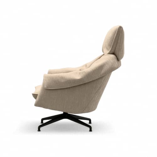 Poltrona girevole Bascule Highback tessuto beige / Meccanismo di inclinazione - Base a 4 gambe - Vitra - Colore crema (tessuto Iroko) / Piede in alluminio nero - Alluminio, Schiuma PU riciclabile, Tessuto