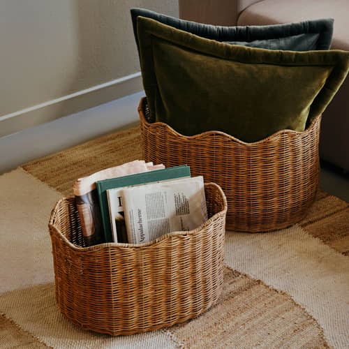 Lola Basket cane & fibres brown / Set of 2 - 50 x 35 cm - BROSTE COPENHAGEN - Oval / 50 x 35 cm - Woven rattan