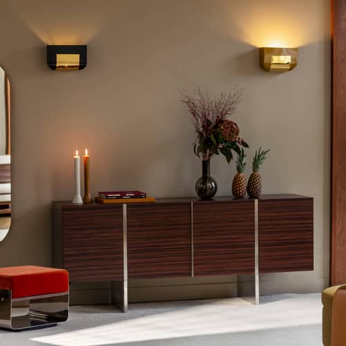 Buffet Maestra bois marron / L 190 x P 45 x H 80 cm - RED Edition - Palissandre / inox - Acier inoxydable, Placage palissandre