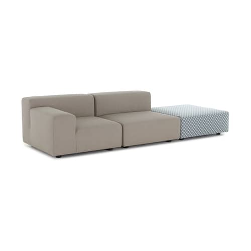 Canapé de jardin modulable Plastics OUTDOOR x Liberty tissu beige / L 264 cm - Kartell - Beige (tissu Tamba) / Pouf bleu (tissu Obi Check) - Polyuréthane expansé, Tissu outdoor