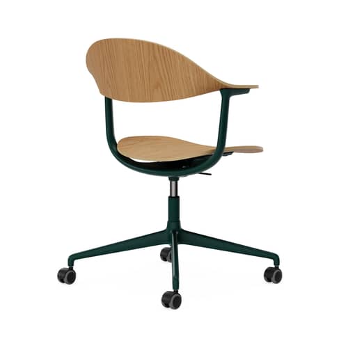 Fauteuil à roulettes Mynt / Chêne - Vitra - Chêne / Pied vert bouteille - Aluminium, Contreplaqué