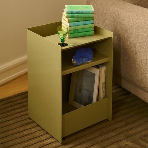 Desserte à roulettes Folded Low métal vert / Ouvert - H 61,5 cm - Muuto - Vert-beige foncé - Acier
