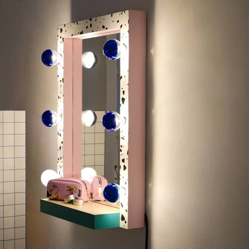 Super Mirror Illuminated mirror wood multicoloured / L 62 x H 87 cm - Seletti - About Terrazzo - Glass, MDF, Stratified, Wood