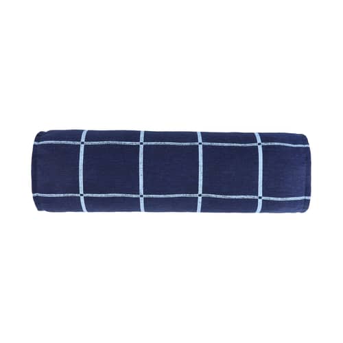 Kissen Vibes Cylinder textil blau / Ø 16 x L 50 cm - NOBODINOZ - Marineblau / Grillgitter - Organische Baumwolle, Polyester (OEKO-TEX® zertifiziert)