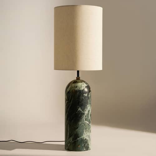 Lampadaire Gravity XL marbre vert / Ø 45 x H 135 cm - Gubi - Marbre vert émeraude / Abat-jour beige - Marbre, Toile