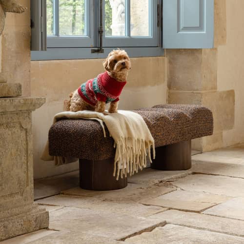Gepolsterte Bank Nova textil braun / L 141 cm - NV GALLERY - Cognac / Nussbaum - Bois d\'hévéa teinté, High Density-Schaum, Tissu Tweed