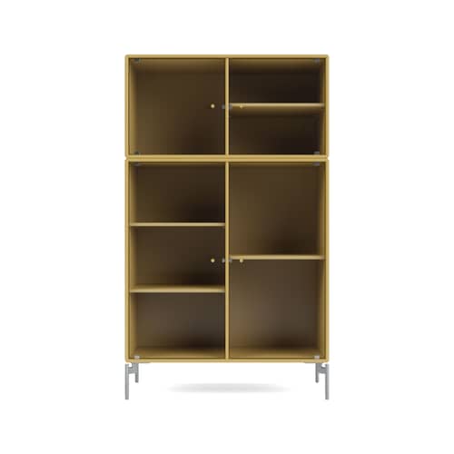 Geschirrschrank Ripple III holz gelb / Vitrine - B 69,6 x T 38 x H 105 cm / Wellglas - MONTANA - Cumin 157 / Verchromte Füße - Geriffeltes Glas, lackierte Holzfaserplatte, verchromter Stahl