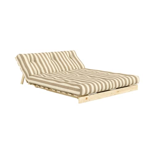 Schlafcouch Roots textil beige / L 140 cm – 3 Positionen / Struktur aus heller Kiefer - KARUP - Cremefarben gestreift / Sandfarben (421) - FSC-zertifiziertes Massivholz Kiefer, Gewebe, Schaumstoff