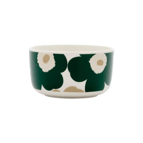Unikko Bowl ceramic green / Ø 12.5 x H 7 cm - 50 cl - Marimekko - Unikko / Green, white & sand - Sandstone