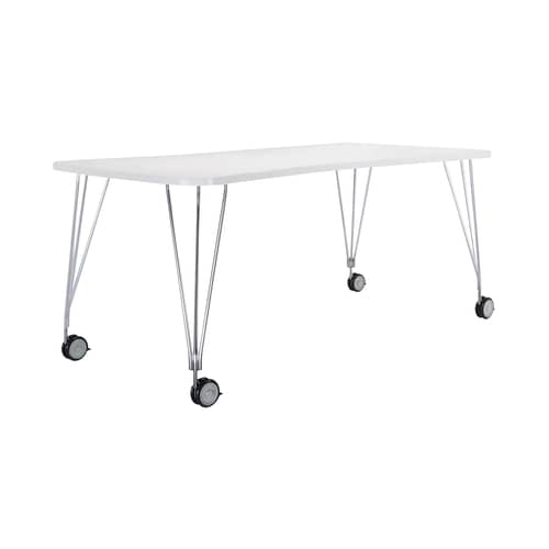 Table rectangulaire Max  / Bureau - Roulettes - L 160 cm / Laminé - Kartell - Blanc - Acier chromé, Laminé