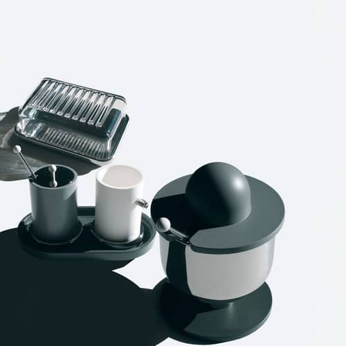 Butterdose ES03G metall / Ettore Sottsass, 1988 - Alessi - Stahl poliert / Grau - Glas, polierter Stahl