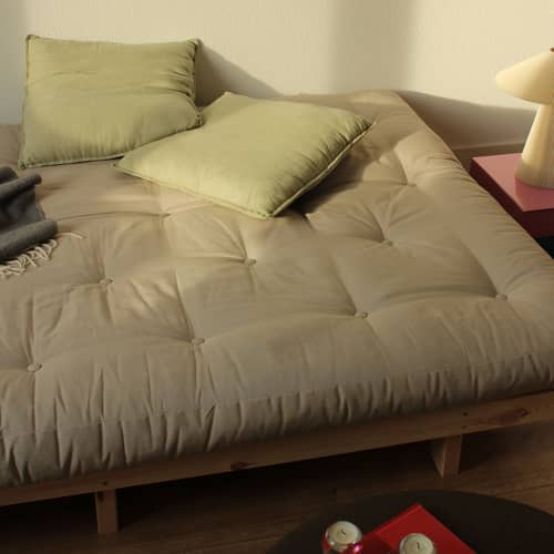 Canapé convertible Lean lin & pin / L 200 cm - KARUP DESIGN - Lin 914 / Pin - Fibres recyclées mélangées, Mousse, Pin massif certifié FSC, Tissu