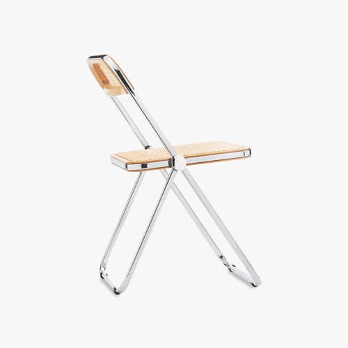Chaise pliante Plia fibre végétale beige / Paille - Giancarlo Piretti, 1967 - Paille de Vienne - ANONIMA CASTELLI - Paille de Vienne / Chromé - Acier, Paille de Vienne