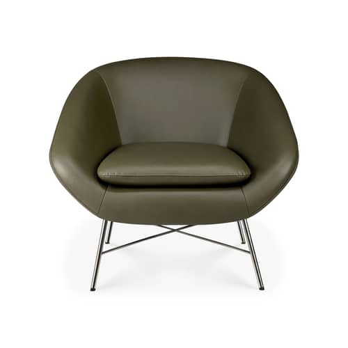Fauteuil rembourré Barrow cuir vert - Ethnicraft - Vert (cuir) / Pied chromé - Cuir, Métal chromé, Mousse HR
