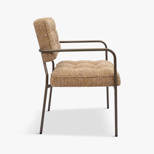 Gepolsterter Armlehnstuhl Orea textil braun - NV GALLERY - Braun Ristretto (Tweed) / Bronzefarbenes Metall - Eisen, High Density-Schaum, Tissu Tweed