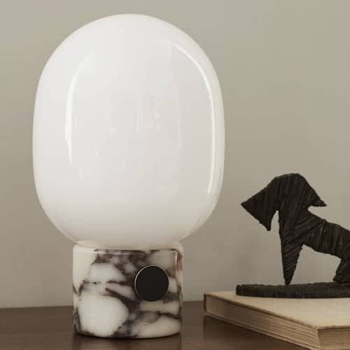 Lampe de table JWDA verre marbre blanc / Marbre - Ø 19 x H 32 cm - Audo Copenhagen - Marbre Calcatta viola - Marbre Calacatta Viola, Verre soufflé bouche
