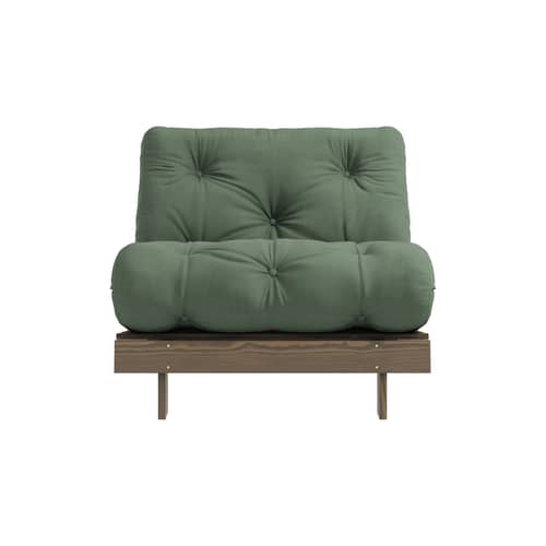 Fauteuil convertible Roots / Dormeuse & lit d\'appoint - 3 positions / Structure marron - KARUP DESIGN - Vert olive 756 / Bois marron - Fibres recyclées mélangées, Mousse, Pin massif certifié FSC laqué, Tissu