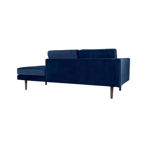 Méridienne Wind tissu bleu / Accoudoir gauche - L 200 cm / Velours - BROSTE COPENHAGEN - Bleu foncé - Aggloméré, Chêne huilé teinté, Mousse, Velours polyester
