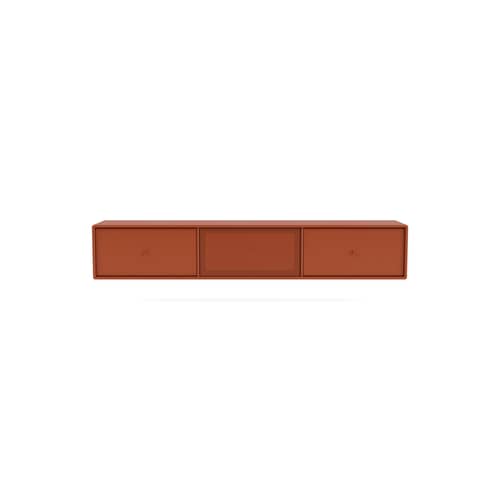 Meuble TV suspendu Octave V bois orange / L 138 x P 30 x H 24 cm - MONTANA - Hokkaido 162 - Acier perforé, MDF laqué