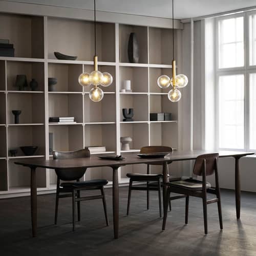 Miira 4 Pendant glass transparent / Ø 38 cm - NUURA - Transparent (faceted) / Gold - Aluminium, Mouth blown glass
