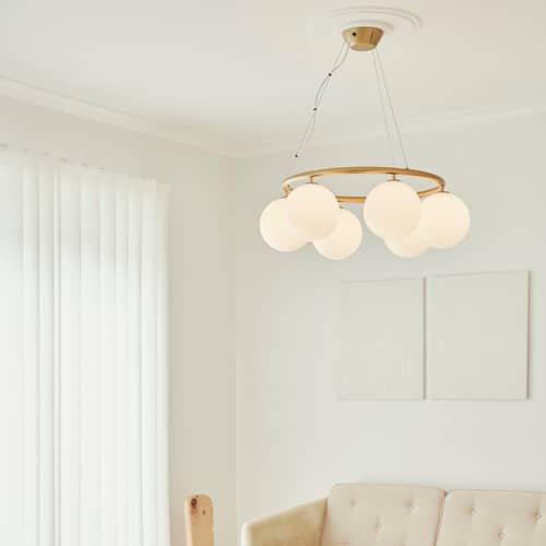 Sospensione Miira 6 Circular vetro bianco / Ø 80 cm - NUURA - Dorato / Bianco opalino - Alluminio, Vetro soffiato a bocca