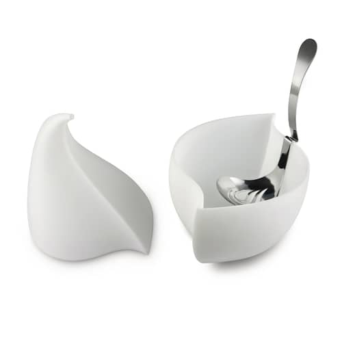 Nunziatella Mozzarella service set plastic material white / Cooling container + slotted spoon - Alessi - White / Steel spoon - Stainless steel, Thermoplastic resin
