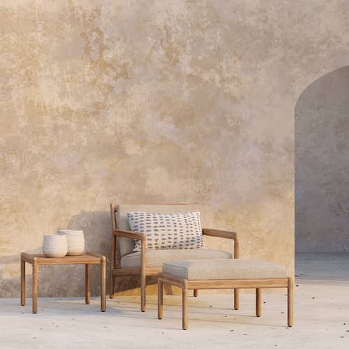 Outdoor-Hocker Jack Outdoor textil holz beige / Teakholz & Stoff - 71 x 54 cm - Ethnicraft - Natur - Massives Teakholz, Polypropylen-Stoff, Schaumstoff