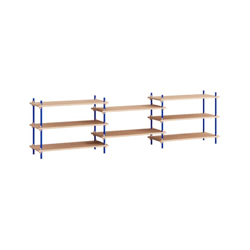 Regal Shelving System – s.65.3.A holz natur / B 239 x H 85 x T 35 cm - MOEBE - Eiche natur / Blau - MDF Eichenfurnier, Stahl