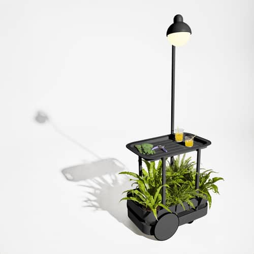 Ablage Jolly Trolley metall grau / Kabellose Lampe mit USB-Aufladung - 78 x 55 x H 200 cm - Fatboy - Anthrazit - Polyäthylen, Thermolackiertes Aluminium