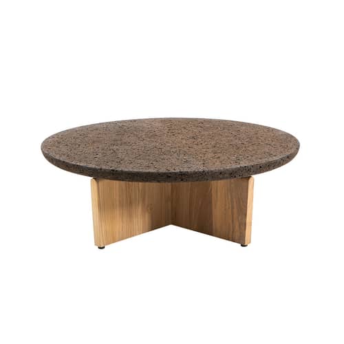 Couchtisch Cross kork braun holz natur Kork & Holz / Ø 100 x H 33 cm - Ethimo - Gebräunter Kork / Holz natur - Gebräunter Kork, Glas, Teakholz